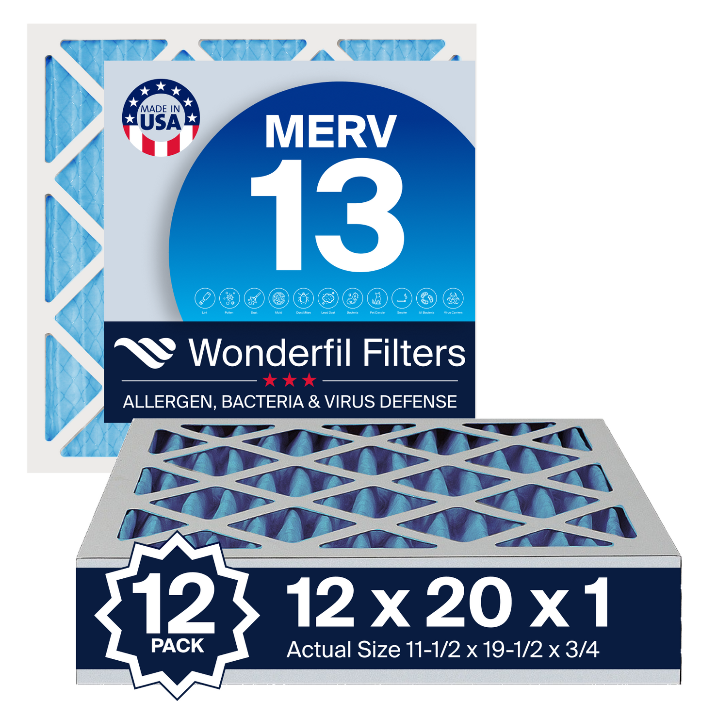 MERV 13 12x20x1 Air Filter 12 Pack