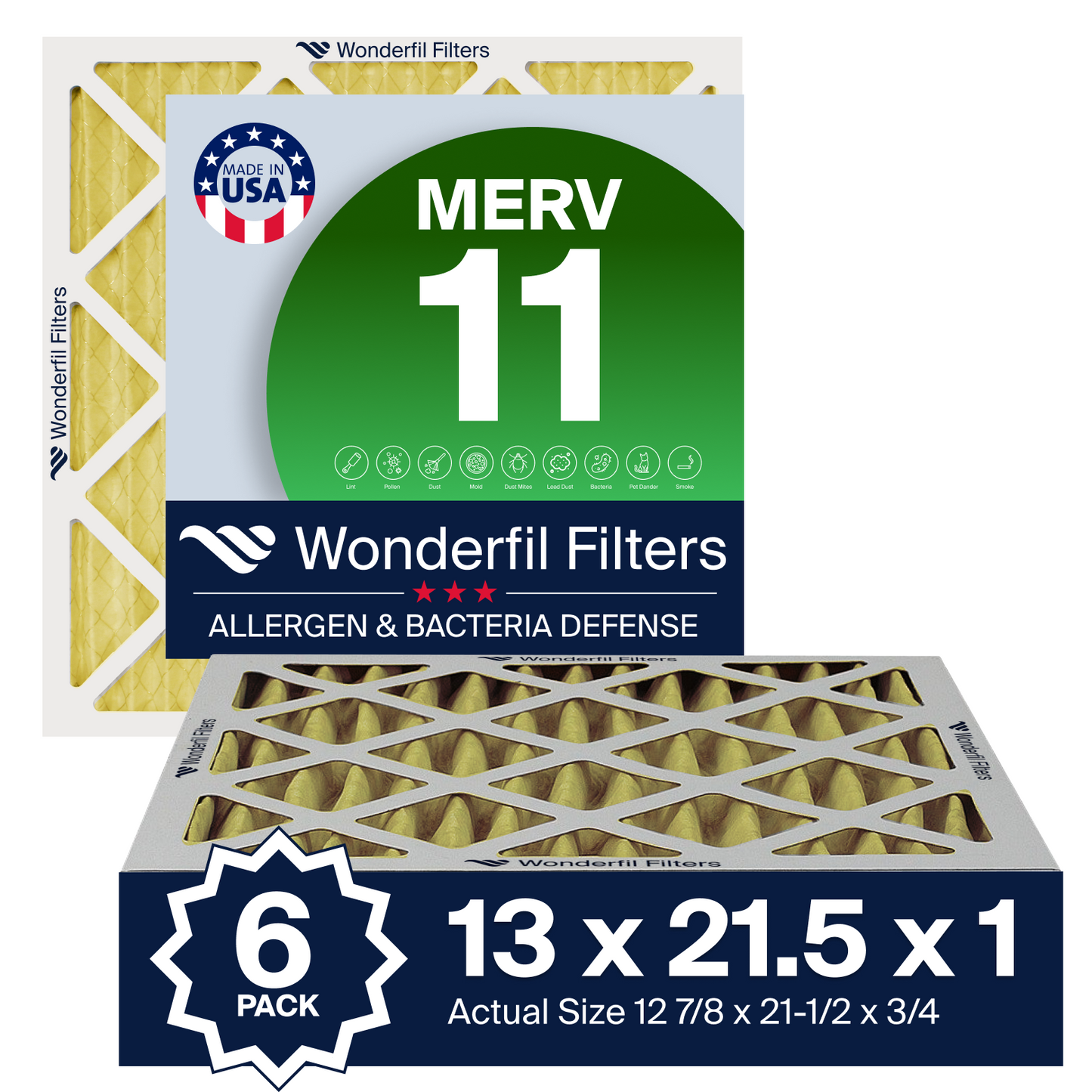 MERV 11 13x21.5x1 Air Filter 6 Pack