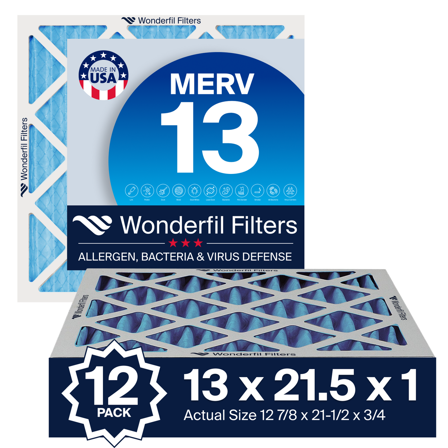 MERV 13 13x21.5x1 Air Filter 12 Pack