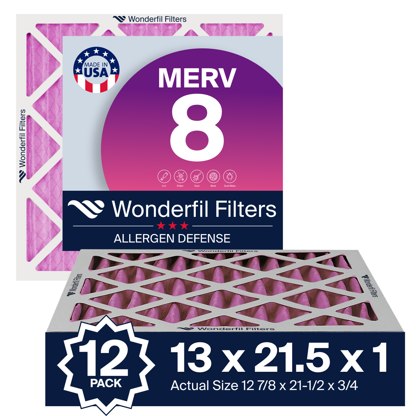 MERV 8 13x21.5x1 Air Filter 12 Pack