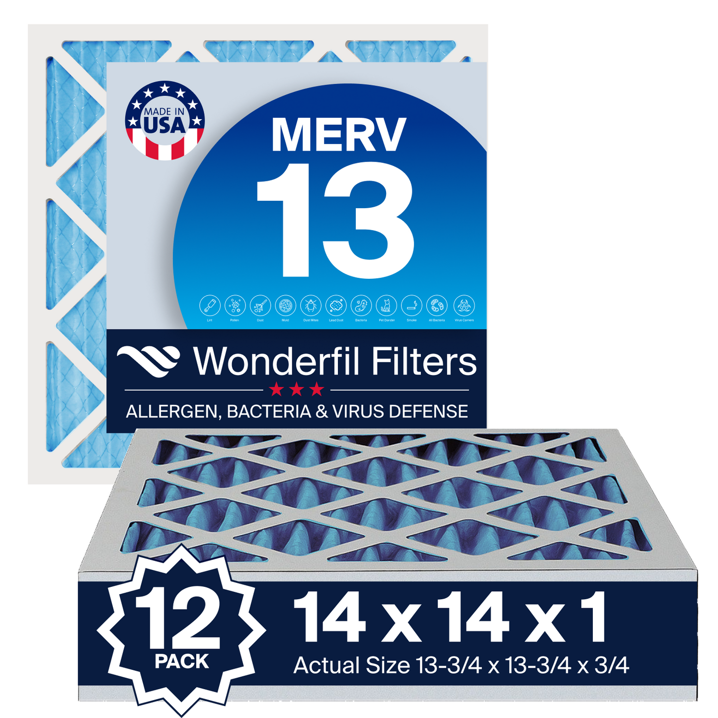 MERV 13 14x14x1 Air Filter 12 Pack