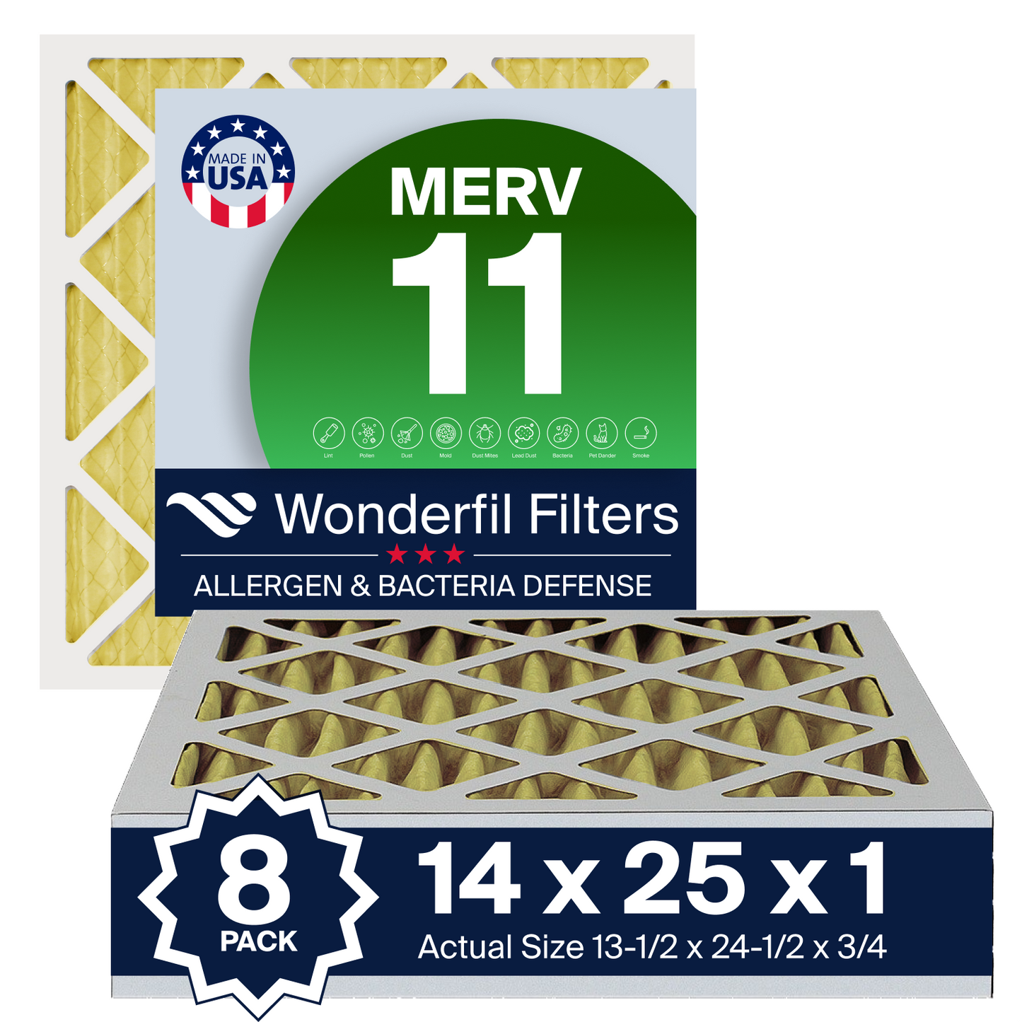 MERV 11 14x25x1 Air Filter 8 Pack