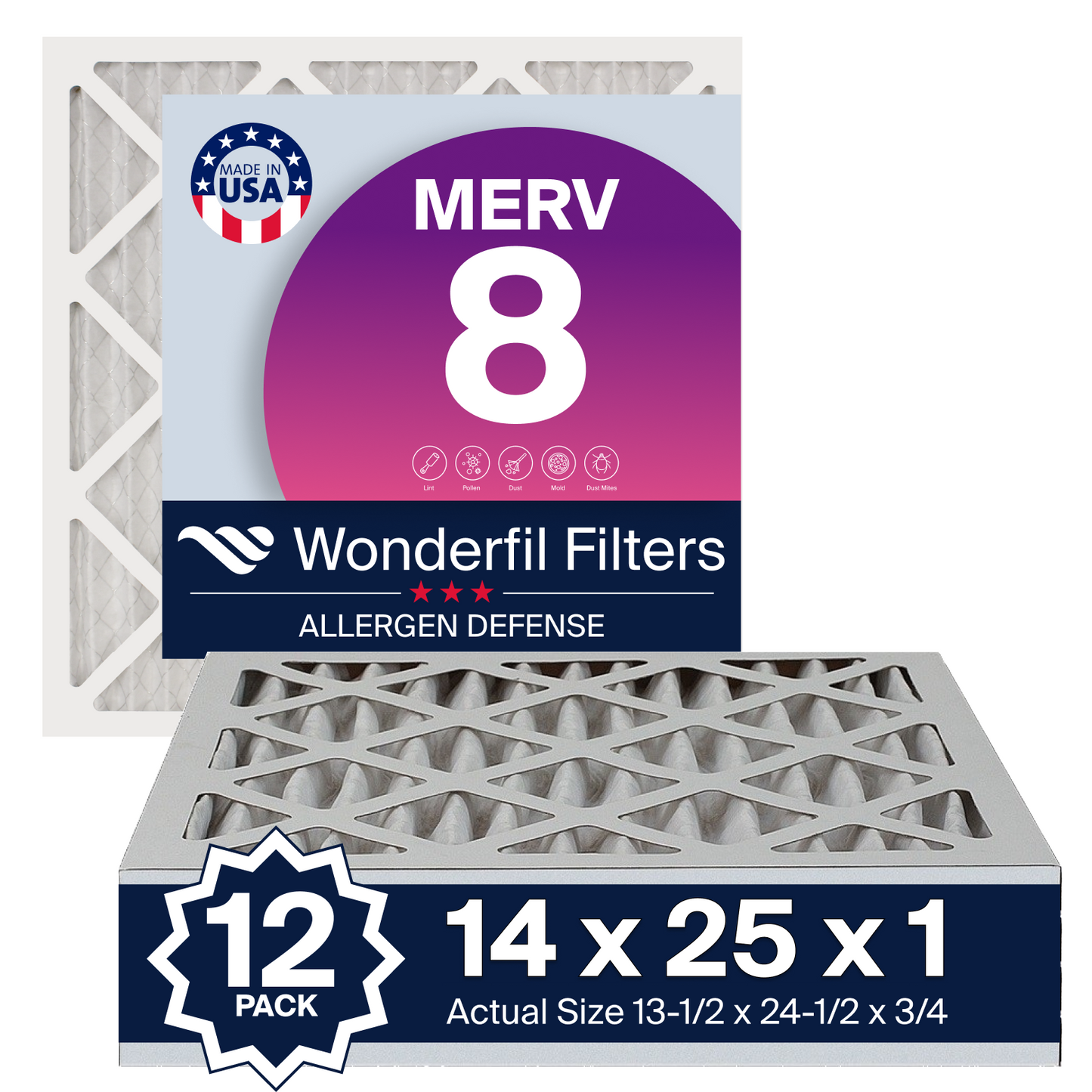 MERV 8 14x25x1 Air Filter 12 Pack