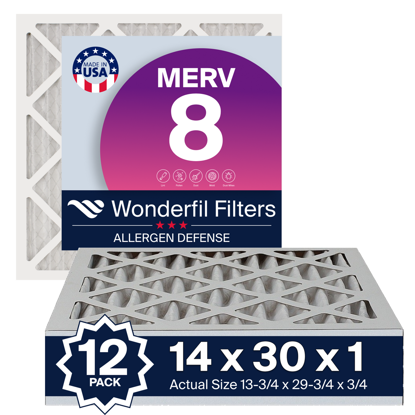 MERV 8 14x30x1 Air Filter 12 Pack