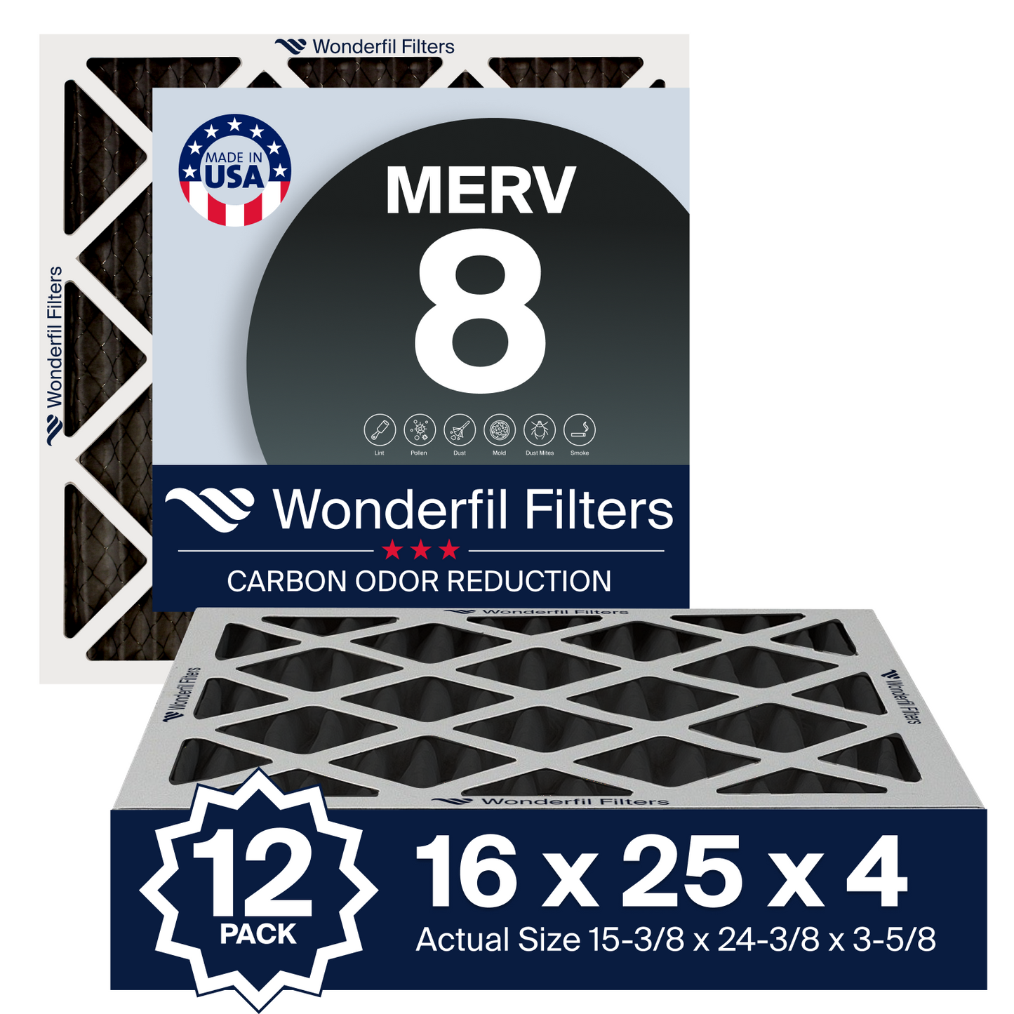 MERV 8 Carbon 16x25x4 Air Filter 12 Pack