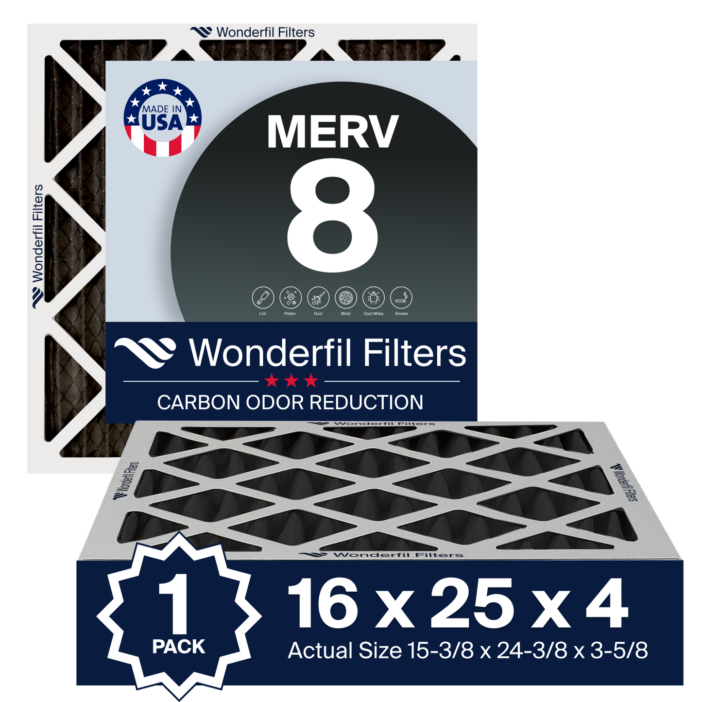 MERV 8 Carbon 16x25x4 Air Filter 1 Pack
