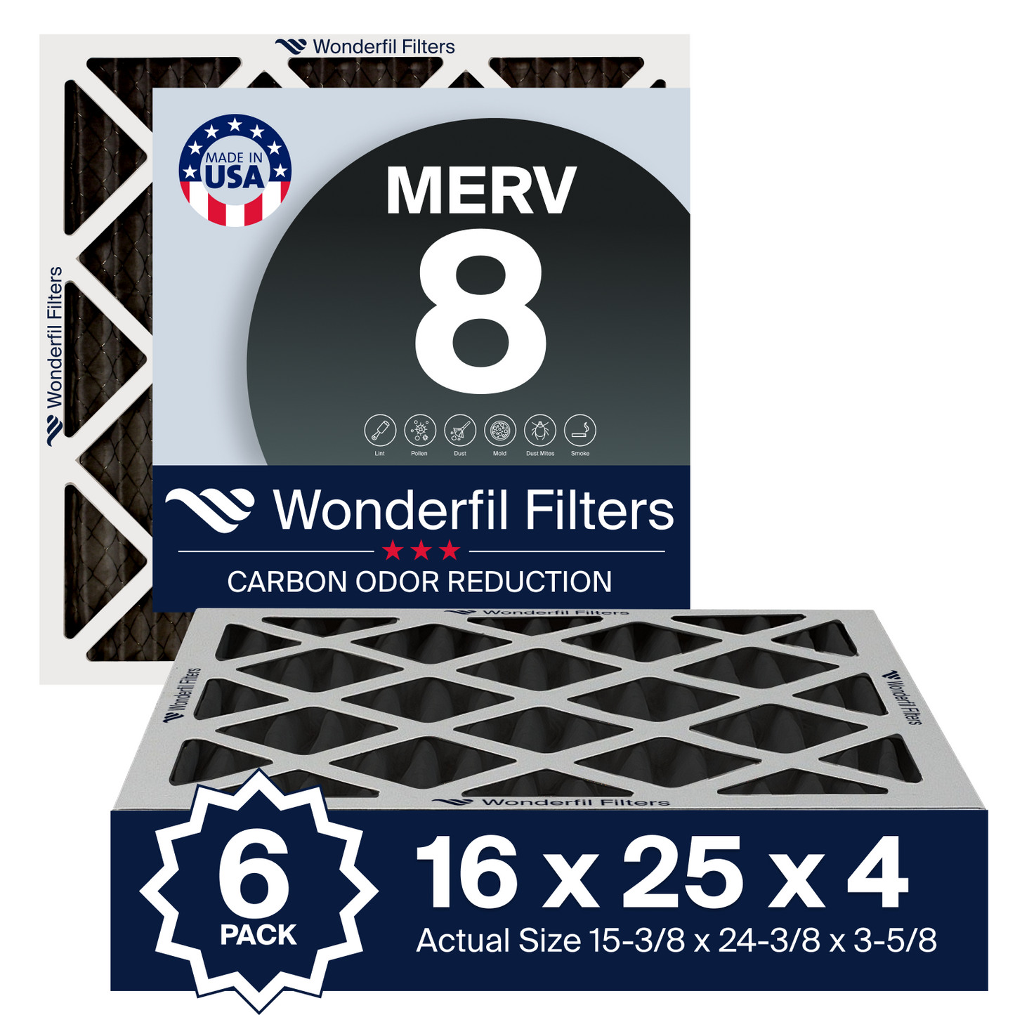 MERV 8 Carbon 16x25x4 Air Filter 6 Pack