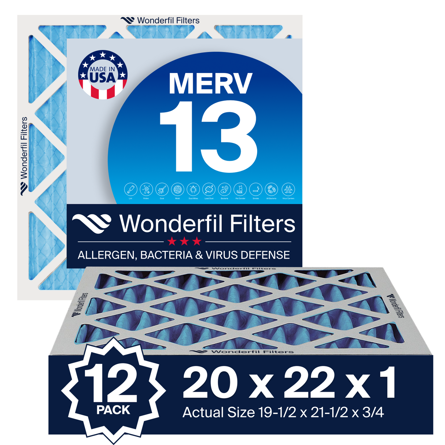 MERV 13 20x22x1 Air Filter 12 Pack