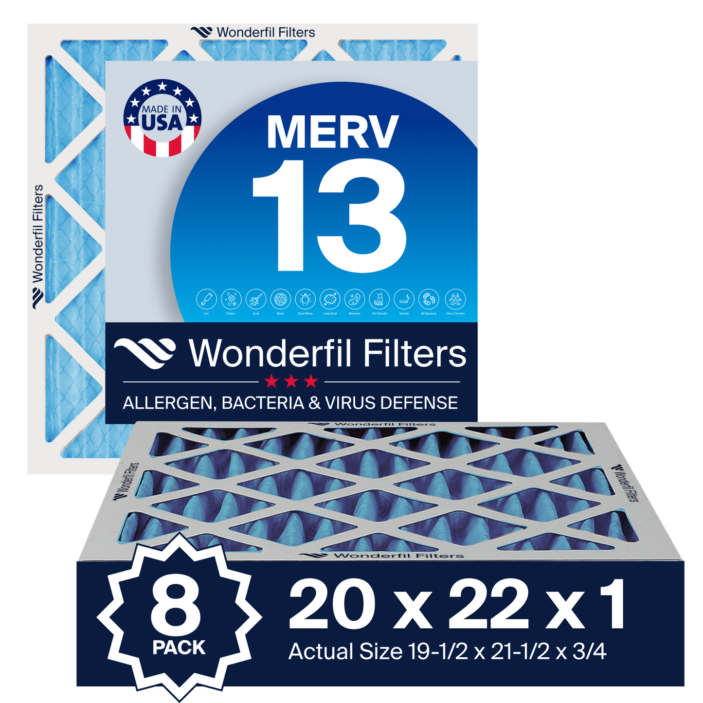 MERV 13 20x22x1 Air Filter 8 Pack