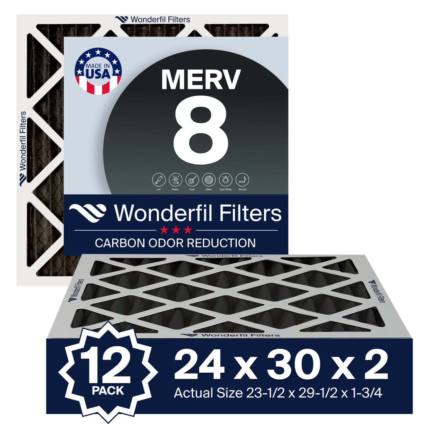 MERV 8 Carbon 24x30x2 Air Filter 12 Pack