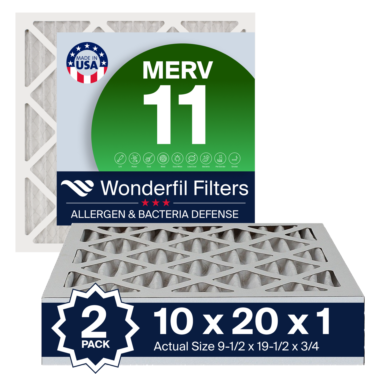 MERV 11 10x20x1 Air Filter 2 Pack