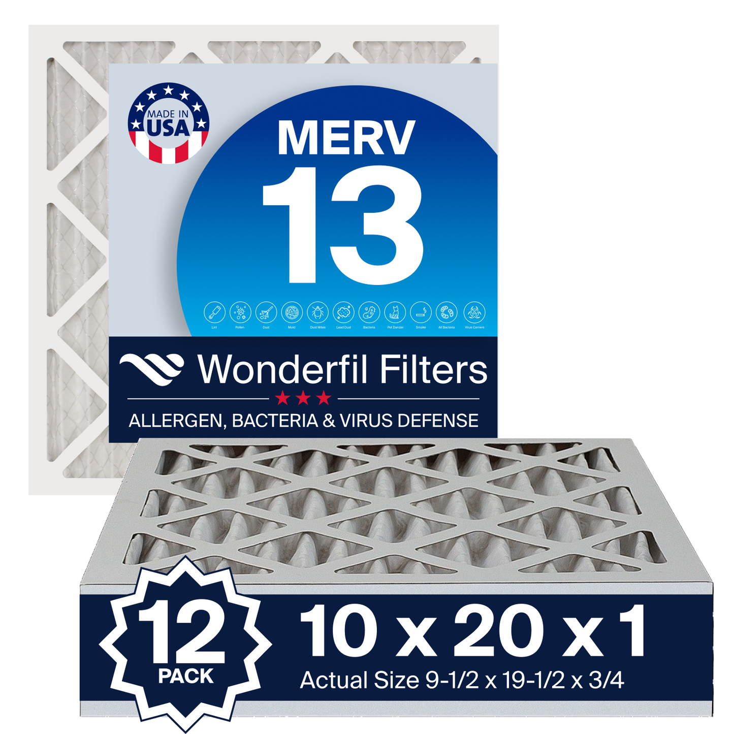 MERV 13 10x20x1 Air Filter 12 Pack