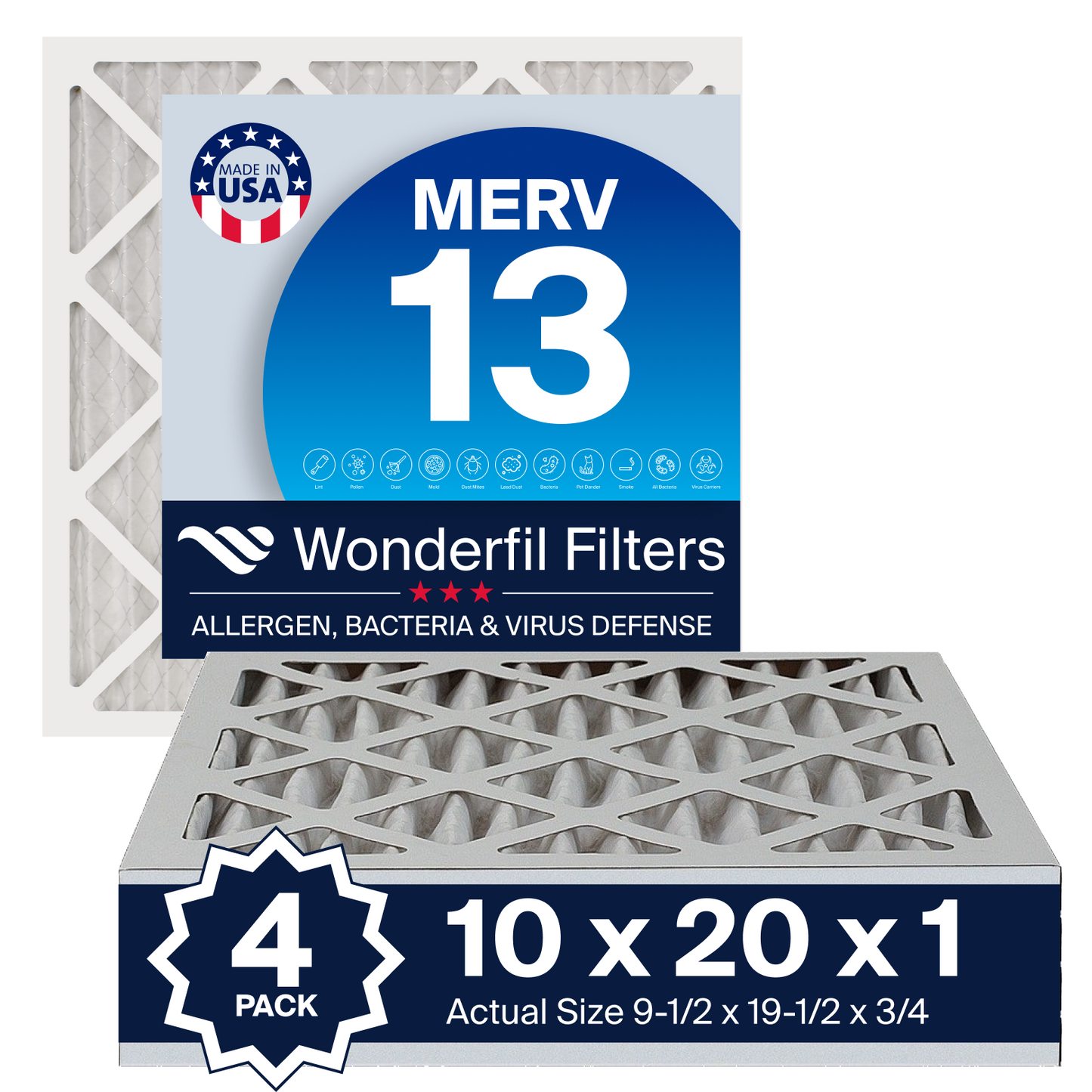 MERV 13 10x20x1 Air Filter 4 Pack