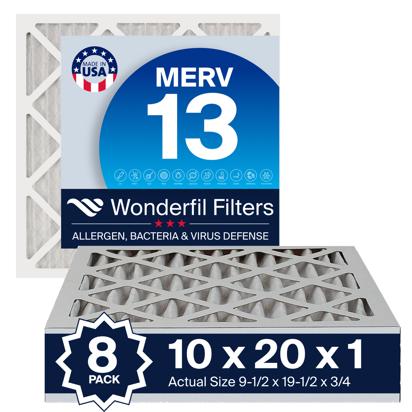 MERV 13 10x20x1 Air Filter 8 Pack