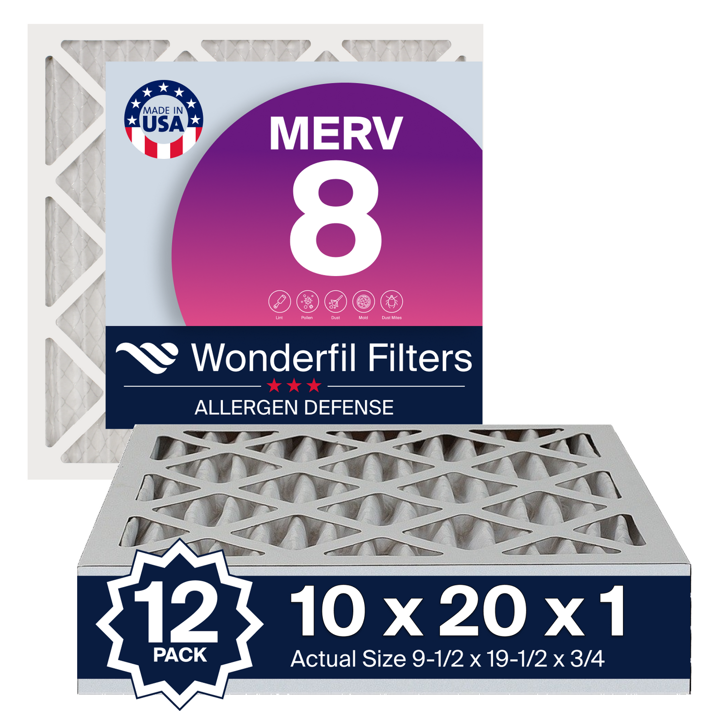 MERV 8 10x20x1 Air Filter 12 Pack