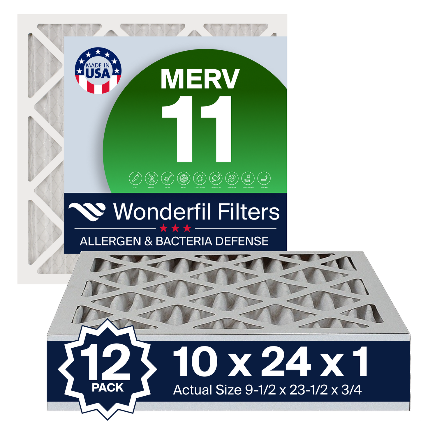 MERV 11 10x24x1 Air Filter 12 Pack