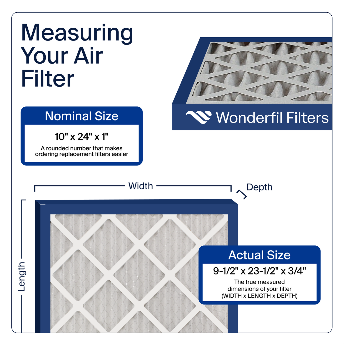 The width and length of the 10x24x1 Air Filter