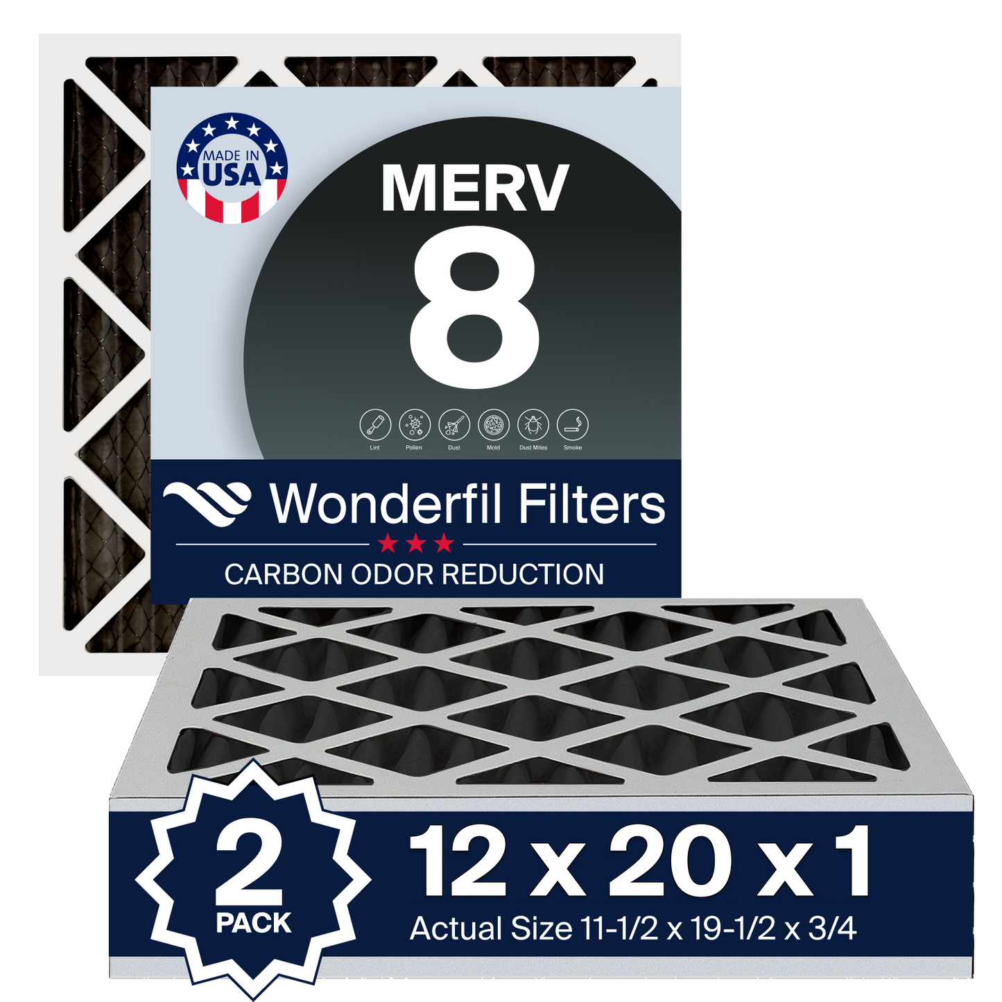 MERV 8 Carbon 12x20x1 Air Filter 2 Pack