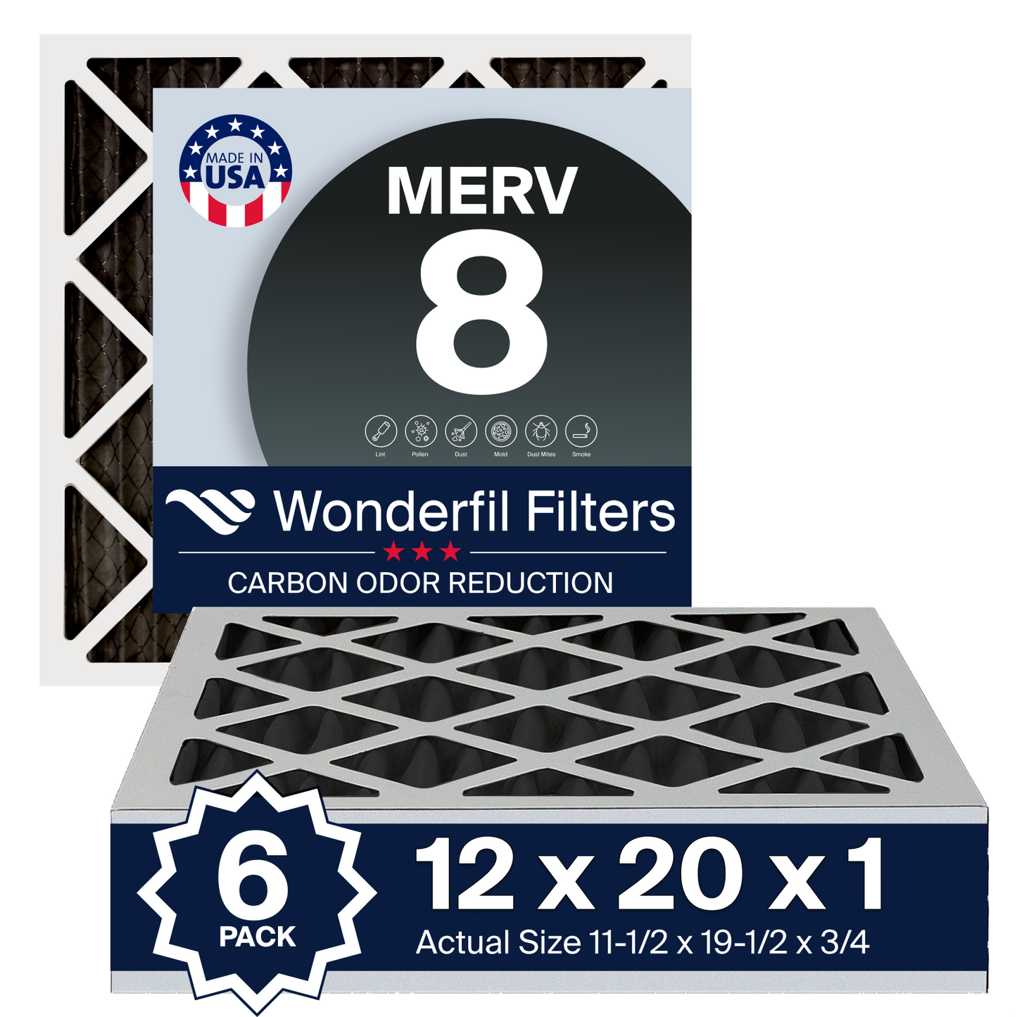 MERV 8 Carbon 12x20x1 Air Filter 6 Pack