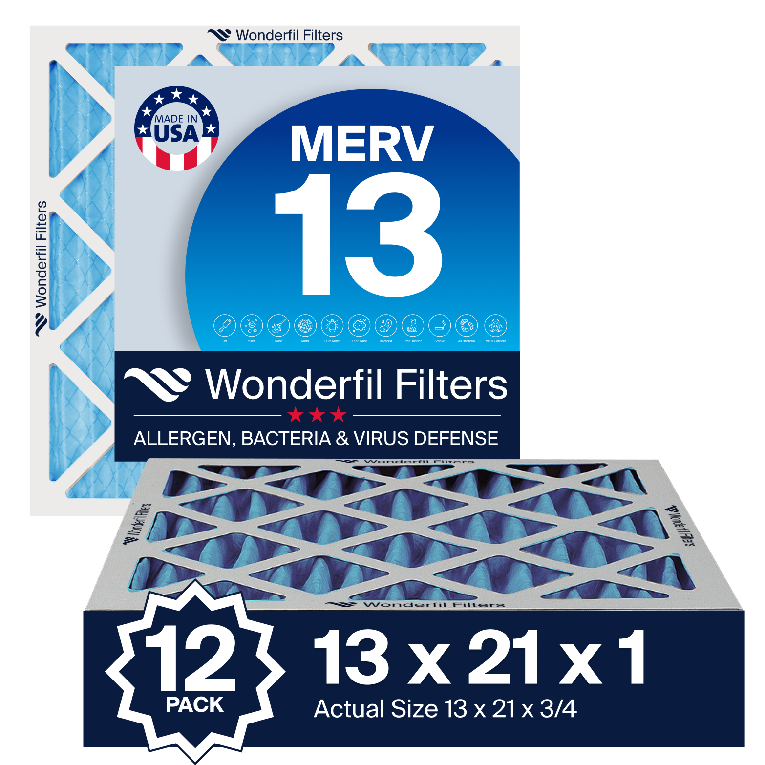 MERV 13 13x21x1 Air Filter 12 Pack