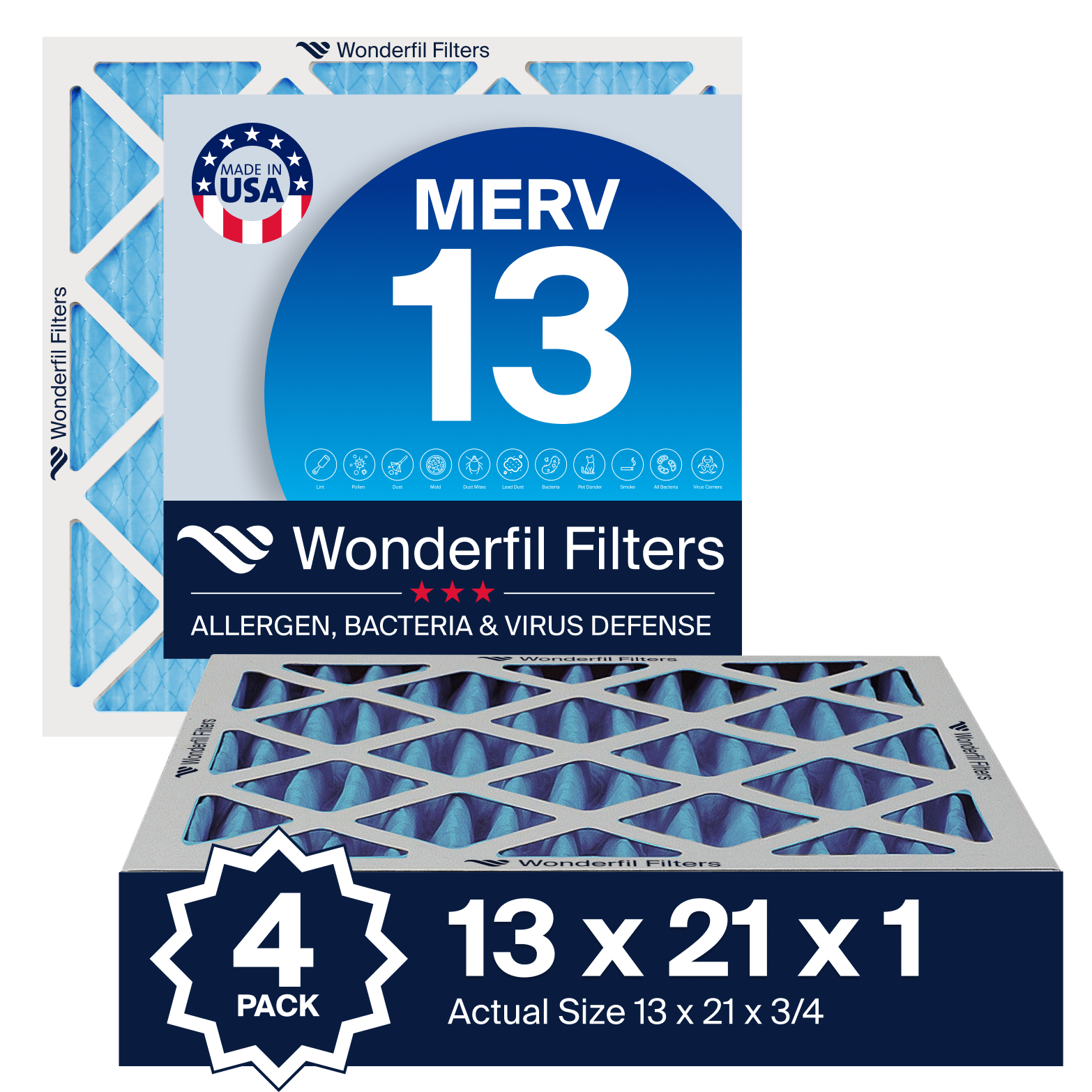 MERV 13 13x21x1 Air Filter 4 Pack