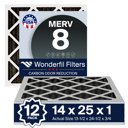 MERV 8 Carbon 14x25x1 Air Filter 12 Pack