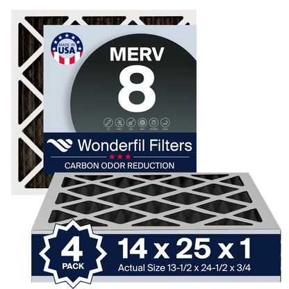 MERV 8 Carbon 14x25x1 Air Filter 4 Pack