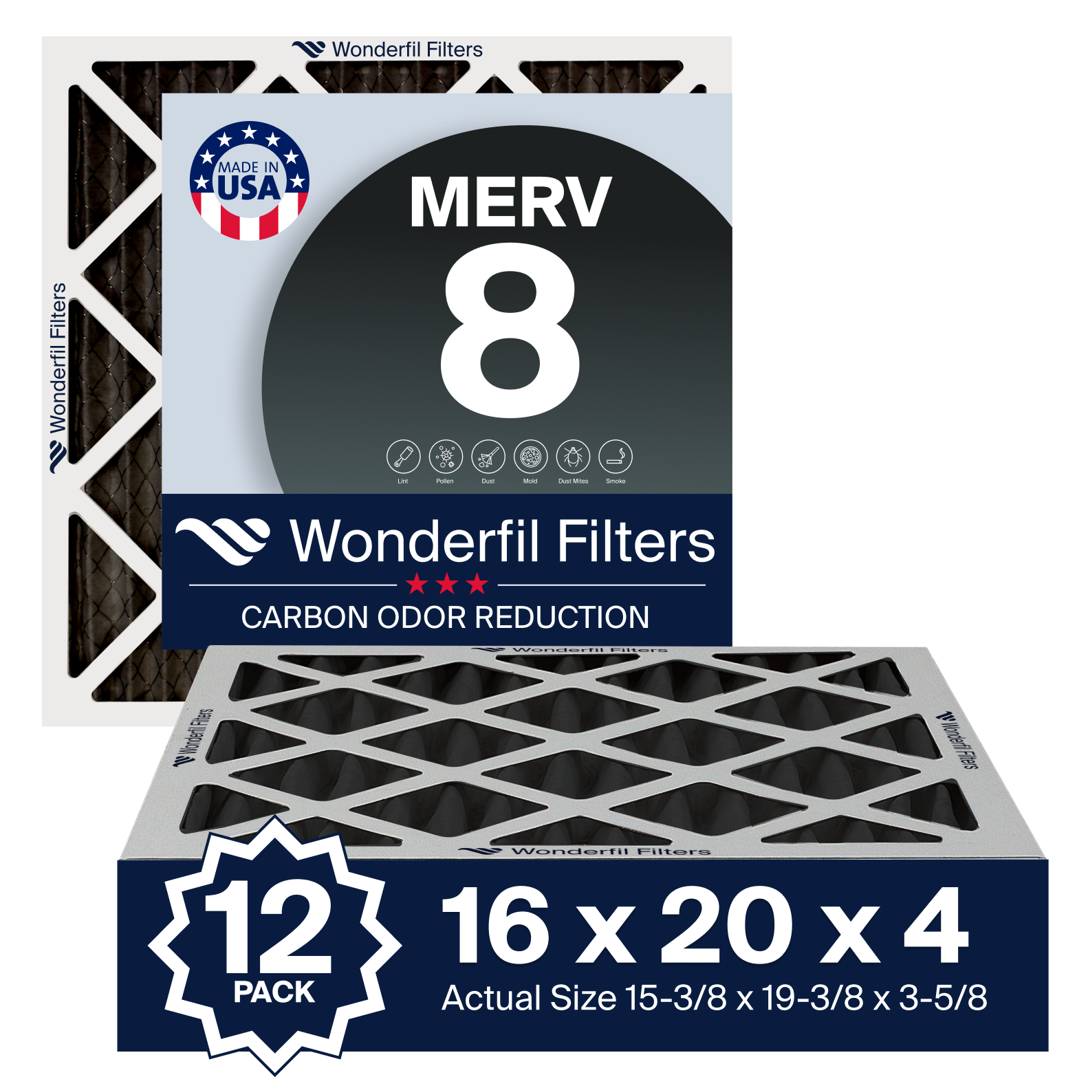 MERV 8 Carbon 16x20x4 Air Filter 12 Pack
