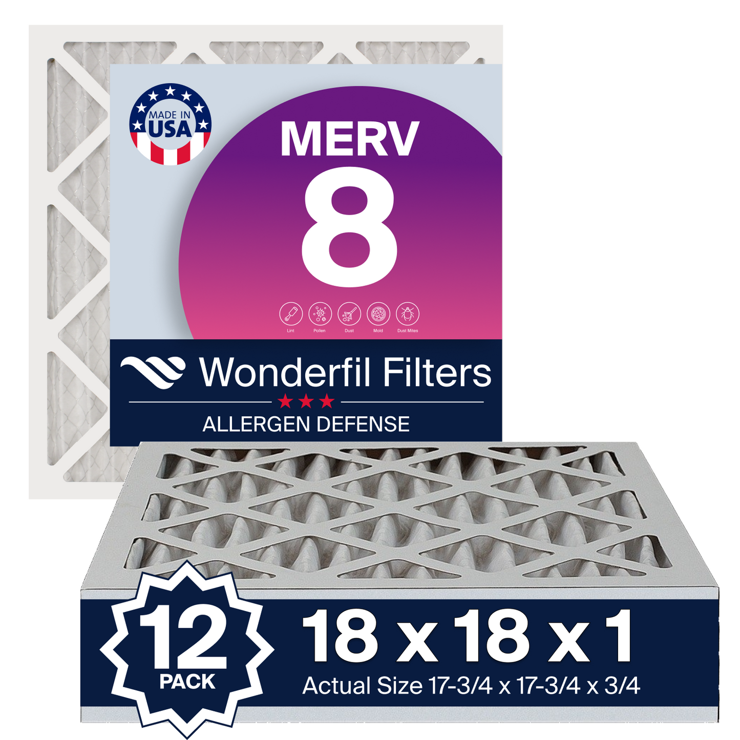 MERV 8 18x18x1 Air Filter 12 Pack