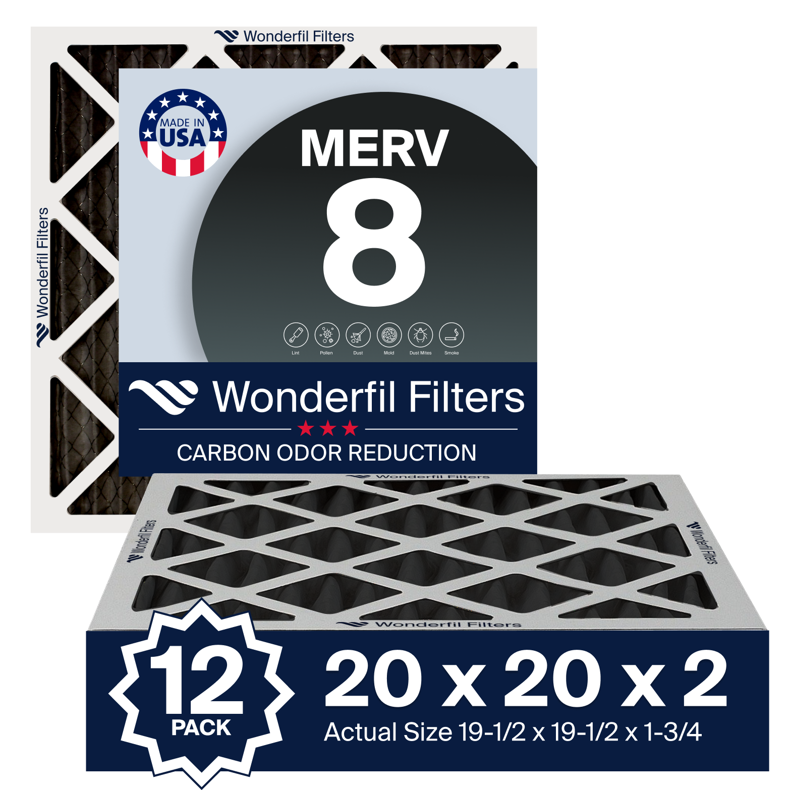 MERV 8 Carbon 20x20x2 Air Filter 12 Pack