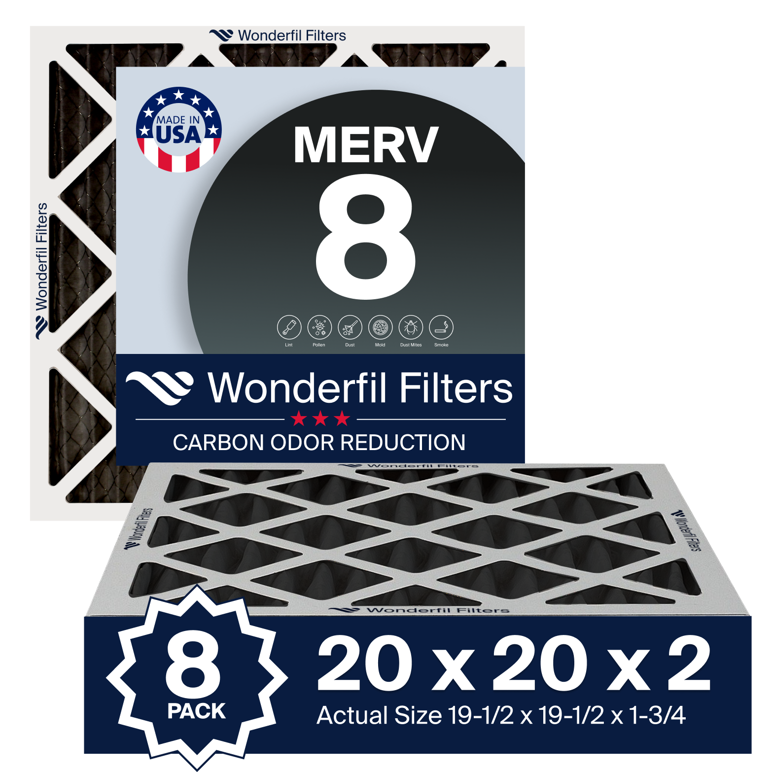MERV 8 Carbon 20x20x2 Air Filter 8 Pack