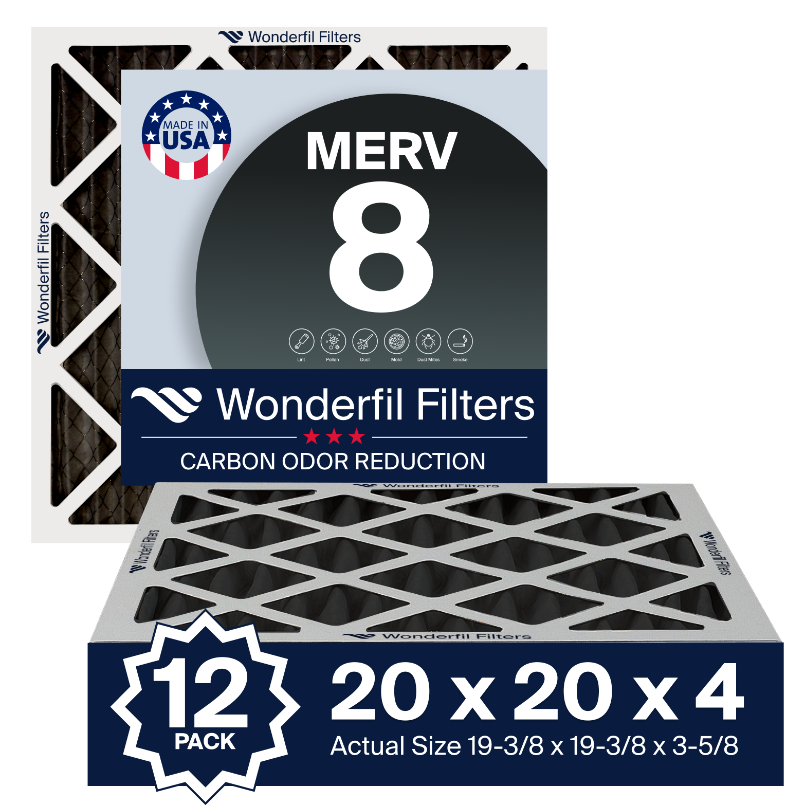 MERV 8 Carbon 20x20x4 Air Filter 12 Pack