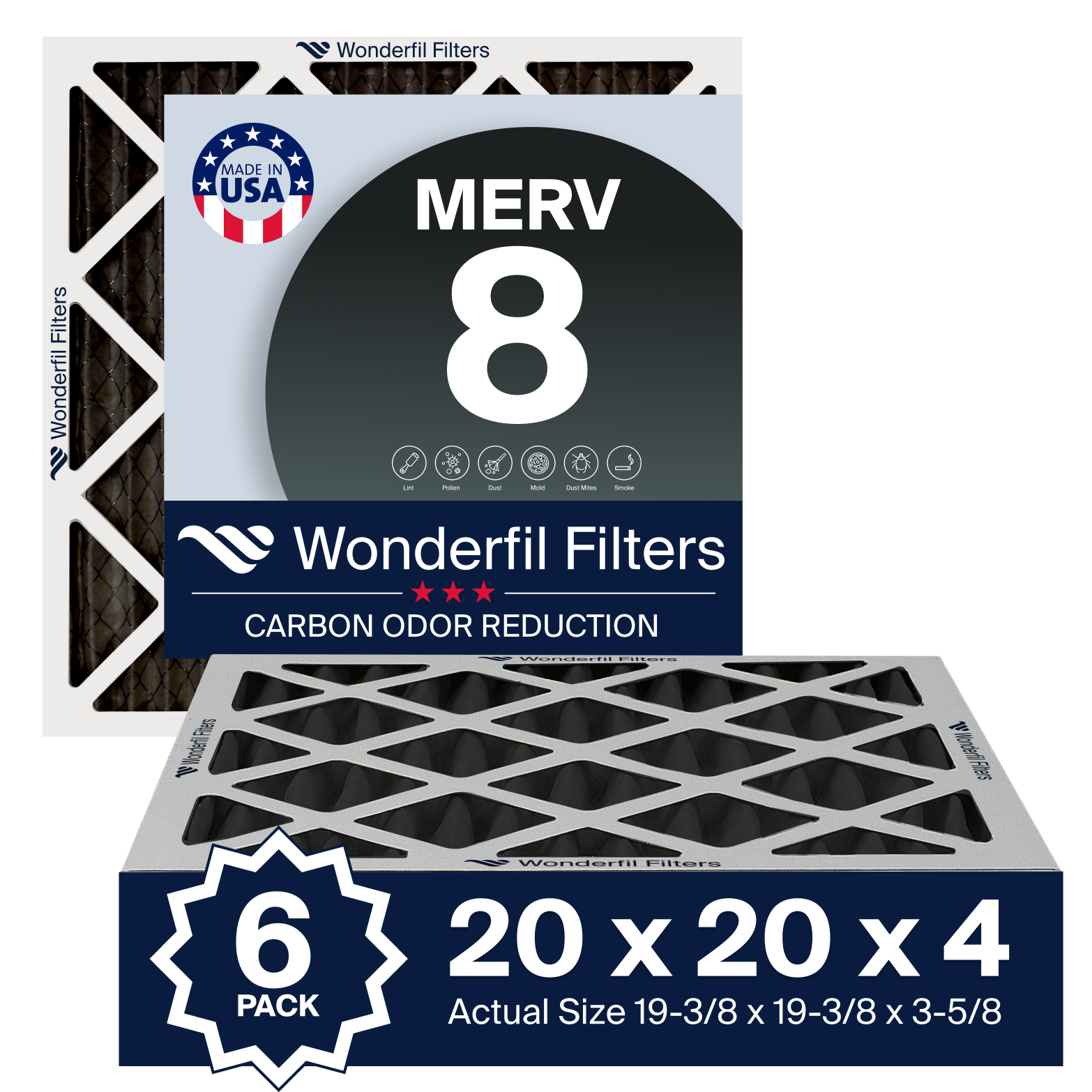 MERV 8 Carbon 20x20x4 Air Filter 6 Pack