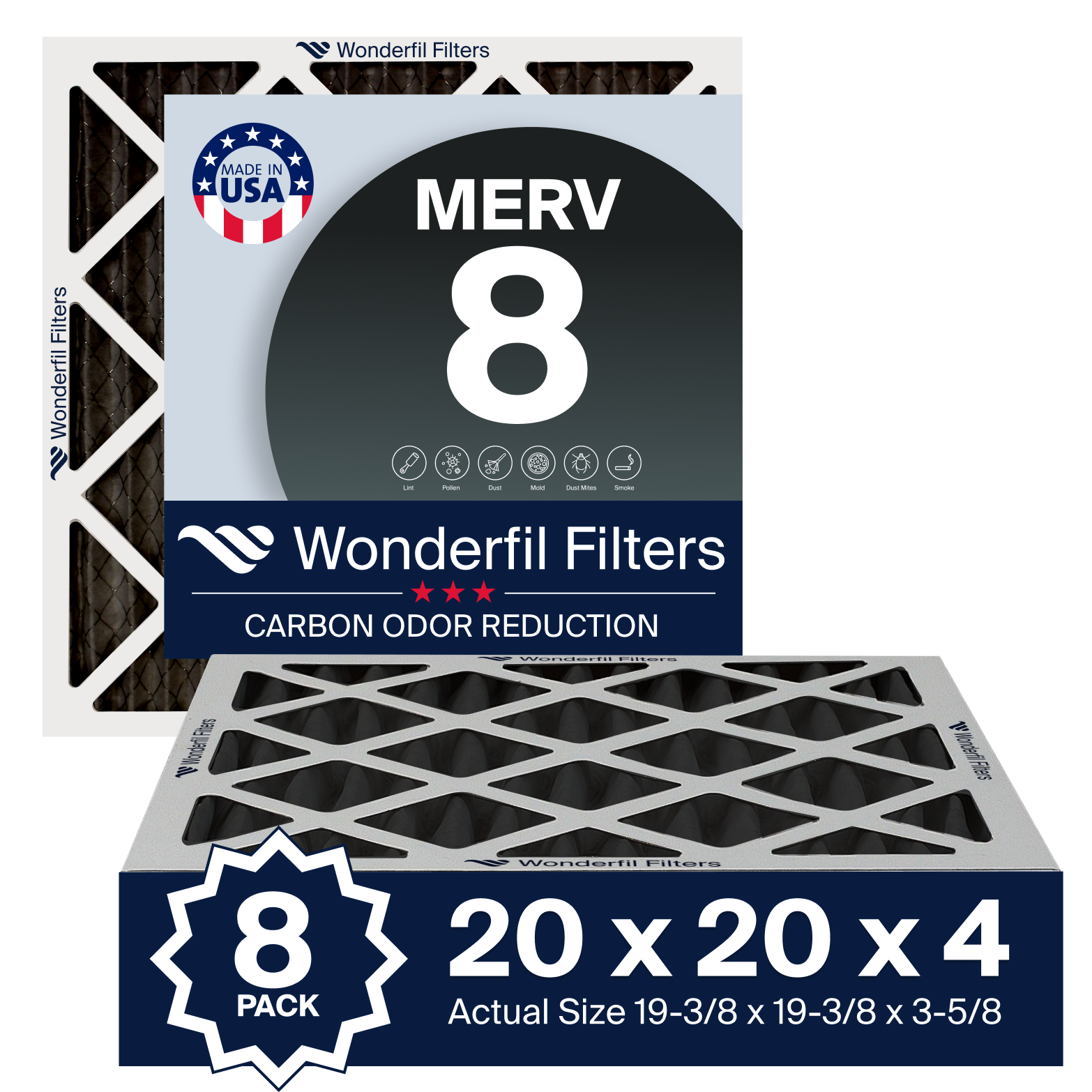 MERV 8 Carbon 20x20x4 Air Filter 8 Pack