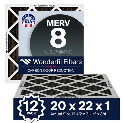 MERV 8 Carbon 20x22x1 Air Filter 12 Pack
