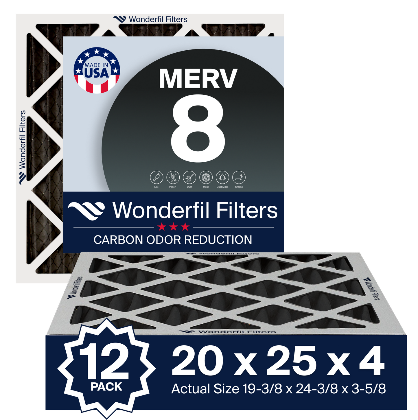 MERV 8 Carbon 20x25x4 Air Filter 12 Pack