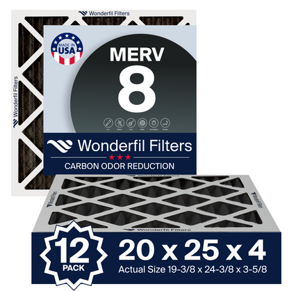 MERV 8 Carbon 20x25x4 Air Filter 12 Pack