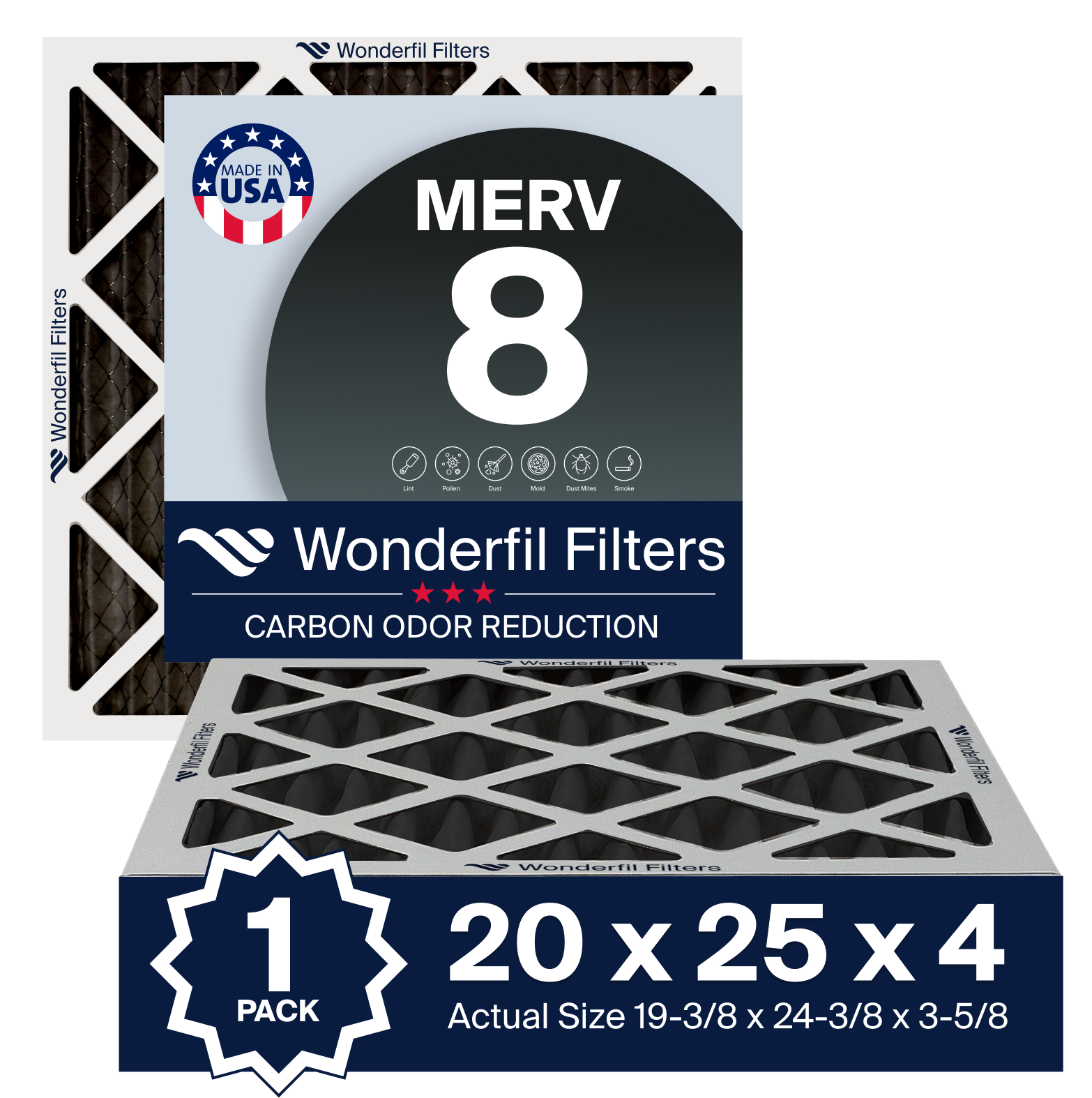 MERV 8 Carbon 20x25x4 Air Filter 1 Pack