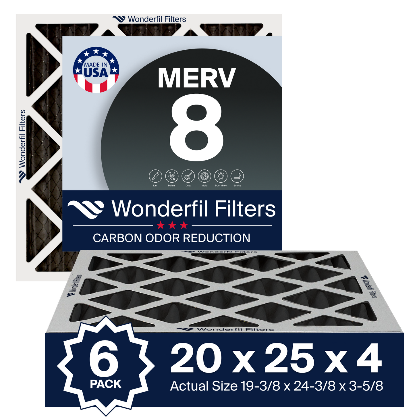 MERV 8 Carbon 20x25x4 Air Filter 6 Pack