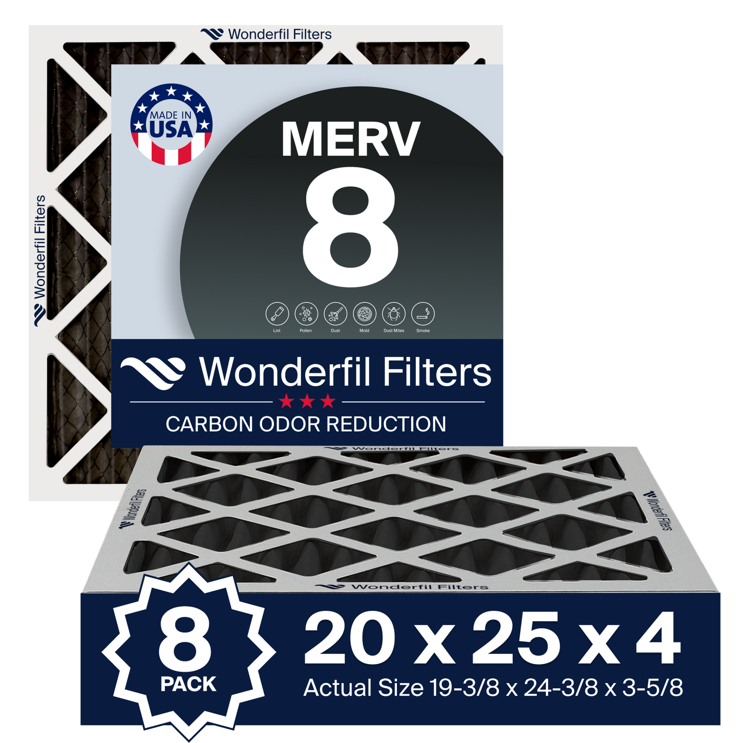 MERV 8 Carbon 20x25x4 Air Filter 8 Pack