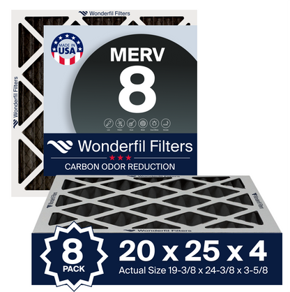 MERV 8 Carbon 20x25x4 Air Filter 8 Pack