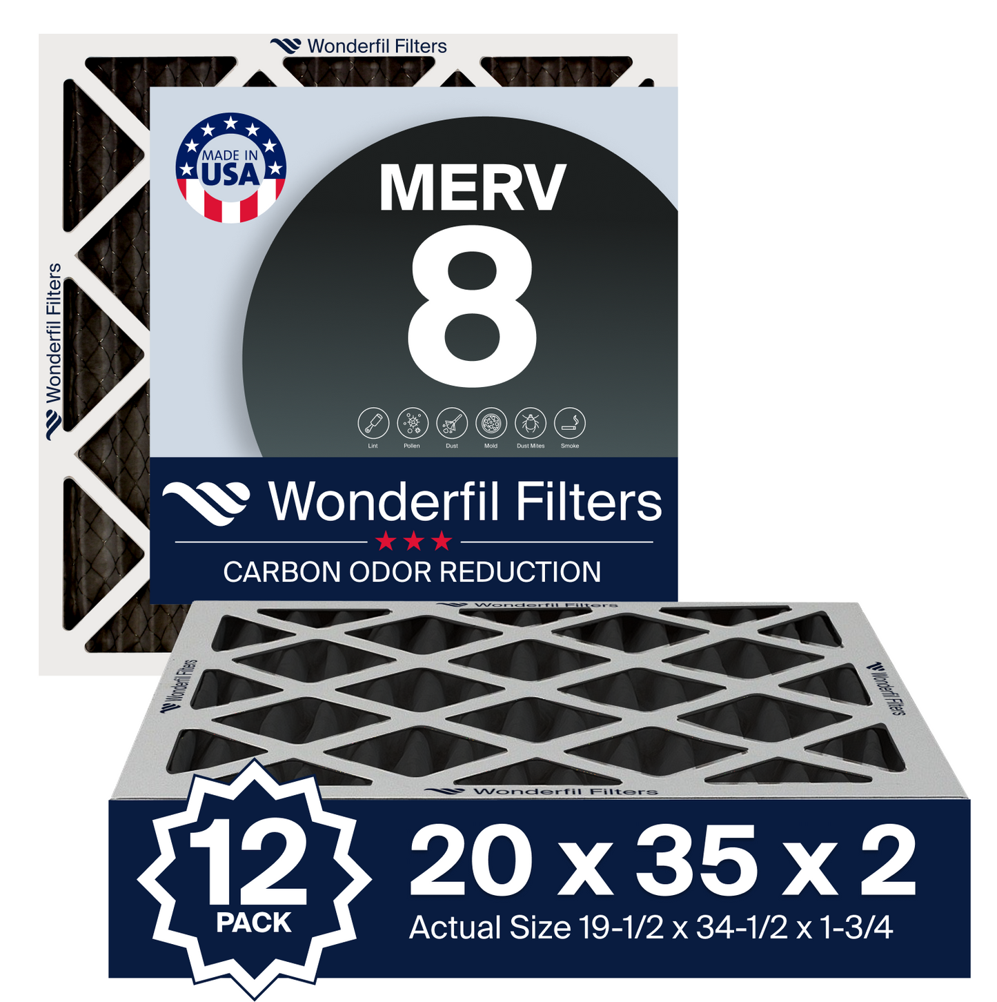MERV 8 Carbon 20x35x2 Air Filter 12 Pack
