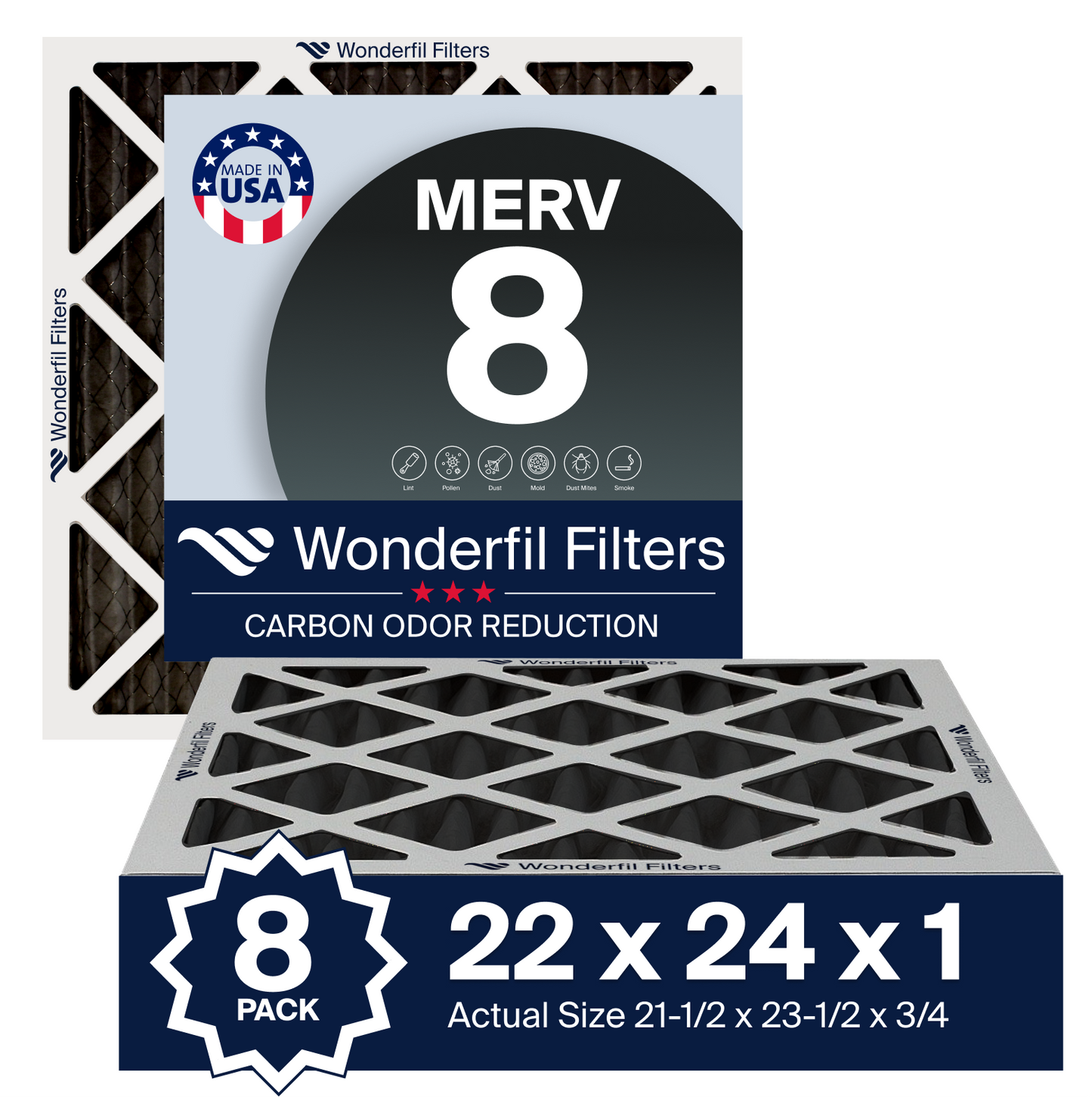 MERV 8 Carbon 22x24x1 Air Filter 8 Pack
