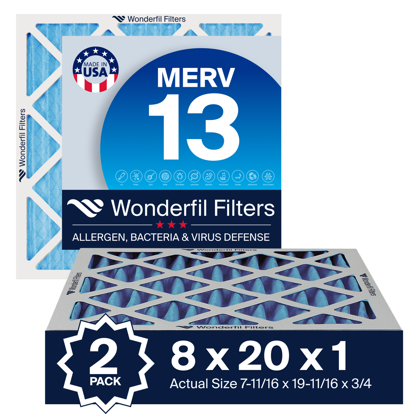 MERV 13 8x20x1 Air Filter 2 Pack